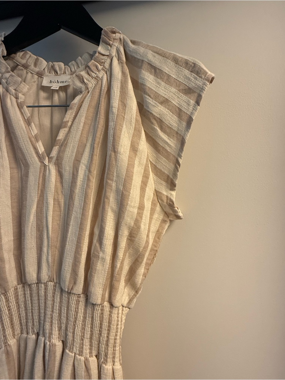 Bohme Claire Striped Maxi Dress in Taupe with Cap Sleeves Cotton Blend Size XS - Picture 6 of 11